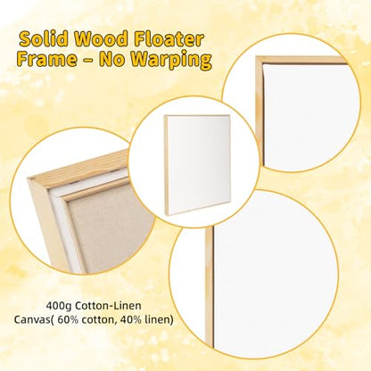 4 Pack 16 x 20 inch Floater Frame Canvas –Gallery Wrapped Canvas Set | Cotton-Linen Blend (400 gsm), Triple Acid-Free Gesso, Warp Resistant, Ready to Hang for Oil and Acrylic - color: Light Brown, size: 4pk-16x20 in