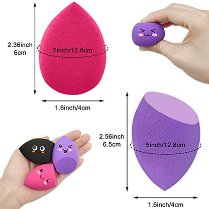 12 Pieces Professional Makeup Sponge Set,Latex Free Flawless Soft Setting Face Puffs,Multicolor Makeup Blending Sponge Cosmetic Applicator for Powder,Liquid,Facial Makeup Tools - color: Black Red Purple