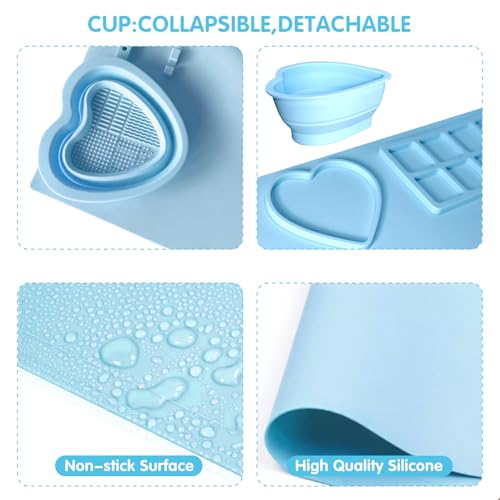 Silicone Painting Mat, 20"X16" Large Silicone Art Mat with Cup, Easy Clean Up, Protects Surfaces Perfectly for Paint, Color, Play with Clay/Play Dough (Blue) - color: Blue