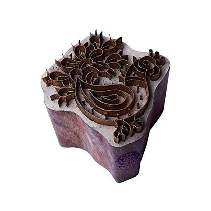 Handcrafted Printing Block Brass Peacock Pattern Wooden Clay Stamp - size: BSCtag019