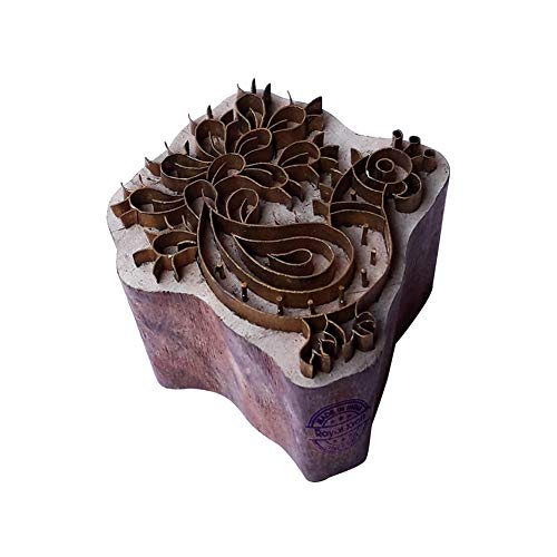 Handcrafted Printing Block Brass Peacock Pattern Wooden Clay Stamp - size: BSCtag019