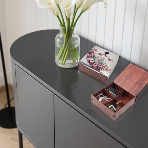 DIY Diamond Art Storage Box, Flower Lady Design Wooden Diamond Painting Case with Flip-Top Lid and 4 Divided Compartments, Desktop Craft, Jewelry and Accessories Supplies Storage Container - color: Flower Lady