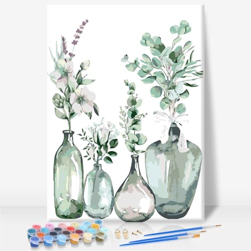 Camocin Framed Paint by Numbers Kit for Adults Beginner - Flowers Vase Paint by Number Canvas with Frame, Modern DIY Acrylic Painting Kit for Relaxing Home Wall Decor 8x12 Inch - color: Vase Flower-01, size: 8x12 Inch