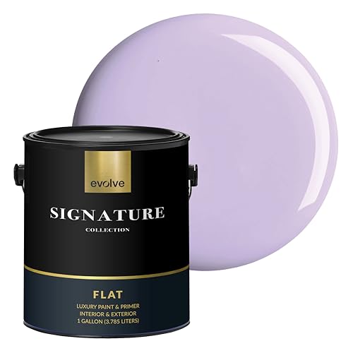 EVOLVE Signature Collection Luxury Interior Paint & Primer, Flat Sheen (Light Lilac), 1 Gallon – Premium One-Coat Coverage, Low VOC, Low Odor, Washable Finish for Walls, Ceilings & Trim - color: (Light Lilac, size: 128 Fl Oz (Pack of 1)