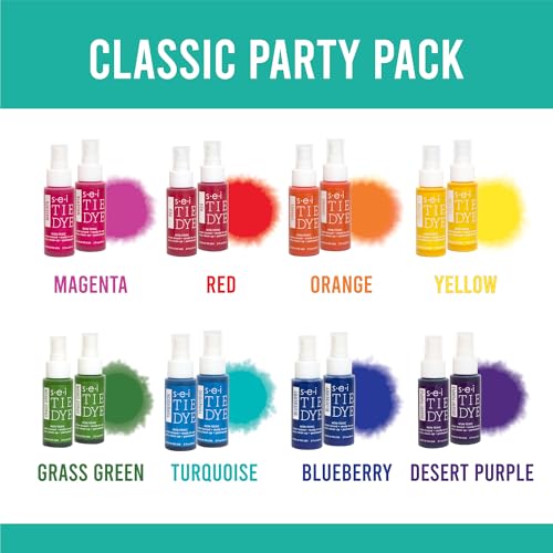 SEI 16 Pack Classic Dye Spray Kit, Tye Dye Kits for Large Groups, Pre-Mixed Water Based Fabric Dye, Spray Bottle Included, Spray Paint for Clothes - color: Classic 16 pack