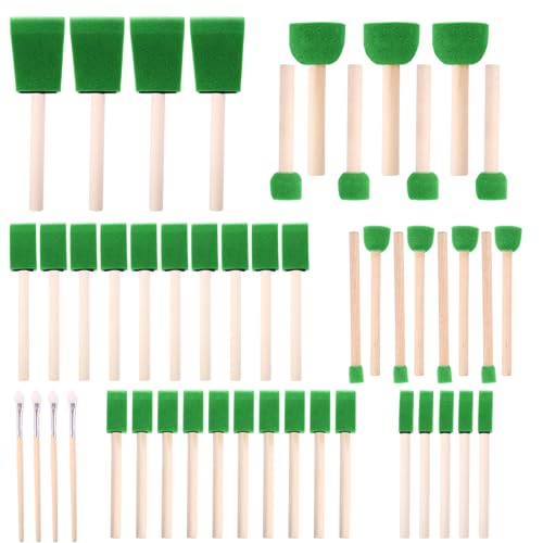 Foam Paint Brushes (48 Pack) 10 Sizes - Paint Sponge - Premium Foam Brushes - Lightweight & Durable - Sponge Paint Brush Assortment Ideal for Painting, Crafting, Acrylics, Stains, Varnishes (Green) - color: Green