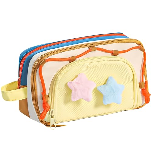 Portable Multi-Layer Kawaii Star Pencil Case Organizer - Large Capacity Pencil Case with Compartments - Cute Pencil Pouch Functional Bag (Blue) - color: Blue