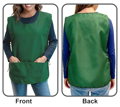 Large Smock Cobbler Apron for Men & Women, Adjustable Side Ties & 2 Pockets - color: Green