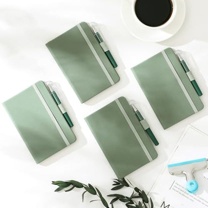 NETANY 4 Pack Small Notebook Pocket Notebook, A6 Mini Leather Hardcover Journal, 3.7" X 5.7", 416 Pages Note Pads, Green - color: Green