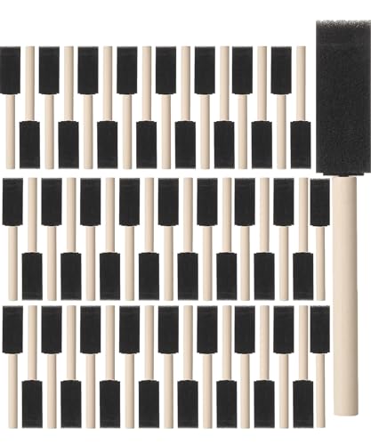 Bates- Foam Paint Brushes, 1 Inch, 50 Pack, Wooden Handle, Sponge Brushes for Painting, Staining, Varnishes, Gluing and DIY Craft Projects on Wood, Metal & More - color: Black, size: 1 inch, 50 Pack