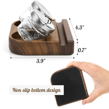 ZOOFOX Wooden Tilting Calligraphy Pen Holder, Brown Wood Ink Well for Dip Pen with Pen Rest and Two Empty Glass Ink Bottle Container, Calligraphy Oblique Nib Holder for Effortless Writing