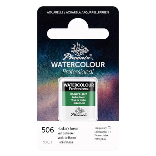 PHOENIX Professional Watercolor Paint - Single Watercolor Half Pan - Hooker's Green 506 - color: Hooker's Green, size: 1 Count (Pack of 1)