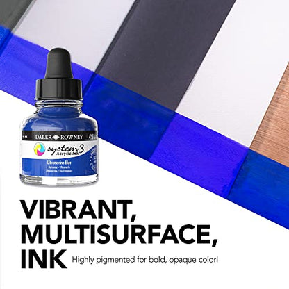 Daler-Rowney System3 Acrylic Ink Bottle Burnt Umber 29.5ml - Versatile Acrylic Ink for Artists and Students - Opaque Calligraphy Ink for Drawing Illustrating Airbrushing Dip Pen Ink and More
