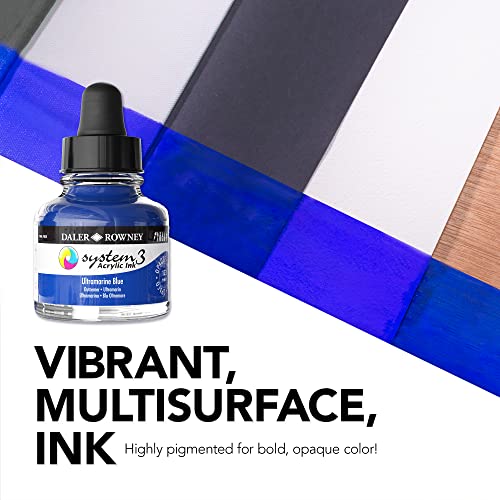 Daler-Rowney System3 Acrylic Ink Bottle Lemon Yellow 29.5ml - Versatile Acrylic Ink for Artists and Students - Opaque Calligraphy Ink for Drawing Illustrating Airbrushing Dip Pen Ink and More
