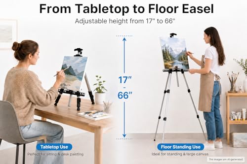 Art Easel Stand for Painting and Sign - RRFTOK 17 to 66 Inch Adjustable Aluminum Tripod Easels for Display, Portable Canvas and Poster Stand with Carry Bag for Beginners, Students and Classroom Use - style: 66S 1-Pack