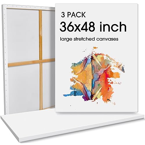 Sherr 6 Pcs 48 x 36 Inch Large Canvas for Painting Cotton Stretched Canvas Blank White Canvases Triple Primed Painting Profile Blank for Watercolor Acrylics Oil - size: 48 x 36 Inch