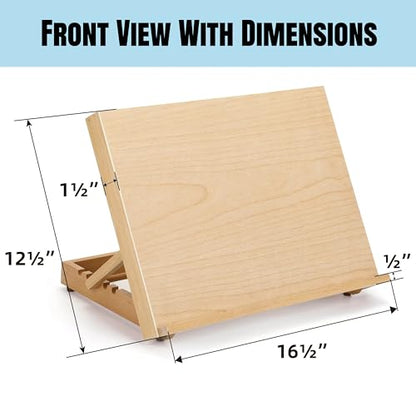 Adjustable Beech Wood Tabletop Easels for Painting and Drawing Supplies - Portable Drafting Table & Art Stand, 5-Position Desk Easel with Smooth Art Board for Studio Sketching (16.5" x 12.5")