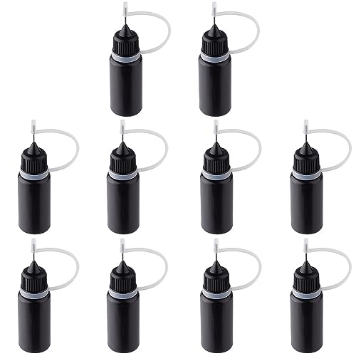 GORGECRAFT 10Pcs Precision Tip Applicator Bottles Black Metal Needle Plastic Bottle 10ML Precision Tip Applicator Bottles for DIY Paint Paper Quilling Craft Glue Ink Liquid Acrylic Painting - color: Black 2