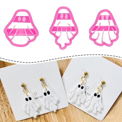Xaekicr Halloween Ghost Polymer Clay Cutters – 3 Pcs Spooky Clay Cutters for Earrings and DIY Crafts, Polymer Clay Tools for Jewelry Making - color: X color