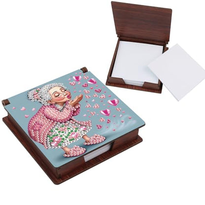 MVVMTOP Diamond Painting Kit memo Box, Diamonds Art DIY Grandma Patterns Sticky Note Box Special Shape Drill, with 160 Sticky Note, Ideal for Home Office Supplies, Handicrafts, Holiday Gifts - color: Grandma