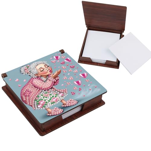 MVVMTOP Diamond Painting Kit memo Box, Diamonds Art DIY Grandma Patterns Sticky Note Box Special Shape Drill, with 160 Sticky Note, Ideal for Home Office Supplies, Handicrafts, Holiday Gifts - color: Grandma
