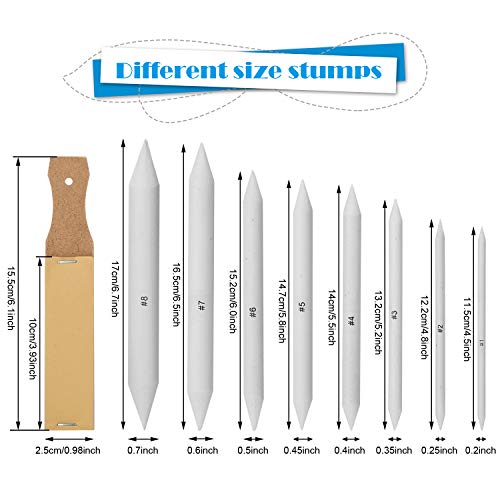 AGPTEK 22 PCS Sketch Drawing Tools, 16 Blending Stumps Set with 2 Sandpaper Pencil Sharpeners, 1 Pencil Extension Tool, 2 Erasers & 1 Felt Bag for Student Sketch Drawing Accessories