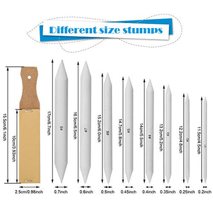 AGPTEK 22 PCS Sketch Drawing Tools, 16 Blending Stumps Set with 2 Sandpaper Pencil Sharpeners, 1 Pencil Extension Tool, 2 Erasers & 1 Felt Bag for Student Sketch Drawing Accessories
