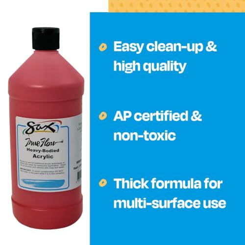 Sax Heavy Body Acrylic Paint for School and Arts and Crafts Use, Bright Red, 1 Quart - color: Bright Red, size: 32 Fl Oz (Pack of 1)
