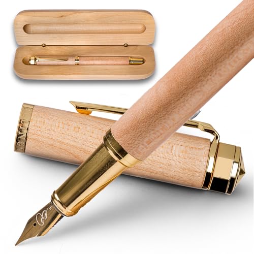 Ellington Pens Luxury Wood Fountain Pen Set – Fine Nib - Includes Wooden Pen Gift Box, Ink Converter, 6 Ink Cartridges – Wood Pen For Writing, Calligraphy, Journaling, Drawing (Maple Harmony) - color: Maple Harmony, style: Fine
