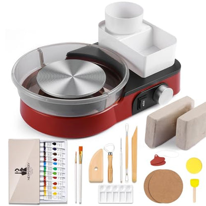 Pottery Wheel for Kids Adults and Beginners - Complete Pottery Set with 6" Turntable with Two-Way Rotation, 2.2lb Clay, Art Supplies Sculpting Tools, Craft Gifts for Teens Adults (Red) - color: red