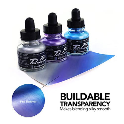 Daler-Rowney FW Pearlescent Acrylic Ink Bottle Silver Moss - Acrylic Drawing Ink for Artists and Students - Permanent Calligraphy Ink - Archival Ink for Illustrating and More