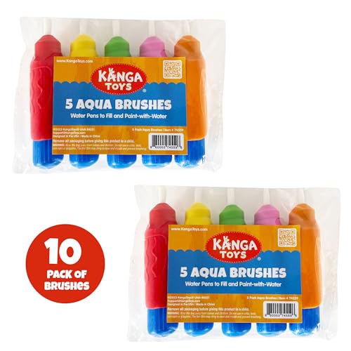 10 Multi-Color Aqua Brushes, Paint with Water Brush Set, Replacement Water Doodle Wow Pens by Kanga Toys for Drawing Books or Magic Mats, for Kids Ages 3+
