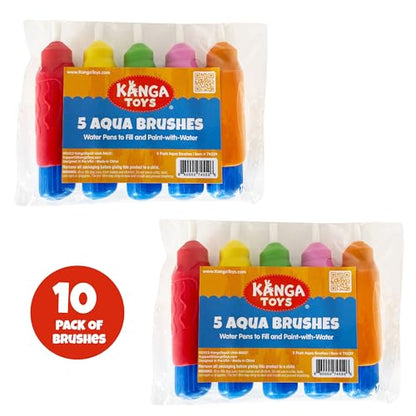 10 Multi-Color Aqua Brushes, Paint with Water Brush Set, Replacement Water Doodle Wow Pens by Kanga Toys for Drawing Books or Magic Mats, for Kids Ages 3+