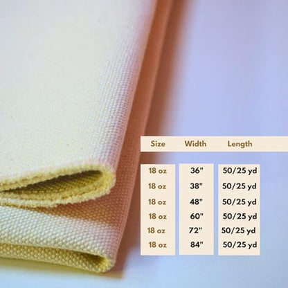 Natural Cotton Canvas 18 Oz (#8 Duck) Fabric Roll 60-Inch Wide x 50 Yards Length Durable Heavy-Duty Canvas for Tote Bags, Floor Cover, Machine Covers and Curtains - size: Duck #08-60" -50