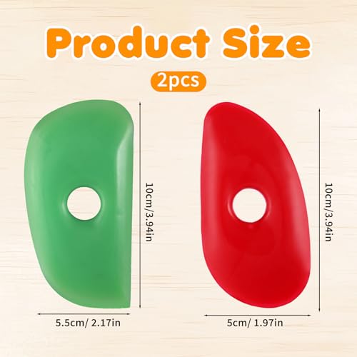 2 PCS Silicone Pottery Ribs, Soft Silicone Mud Sculpting Tools, Red and Green Silicone Clay Pottery Rib for Shapes Sculpting, Mud, Trimming, Throwing