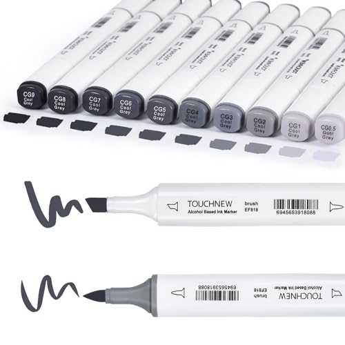 10Pcs Alcohol Markers Pure Color Series,Dual Tip Soft Art Solid Color Markers Set for Adults Beginner Drawing Sketching (Grey) - color: Grey