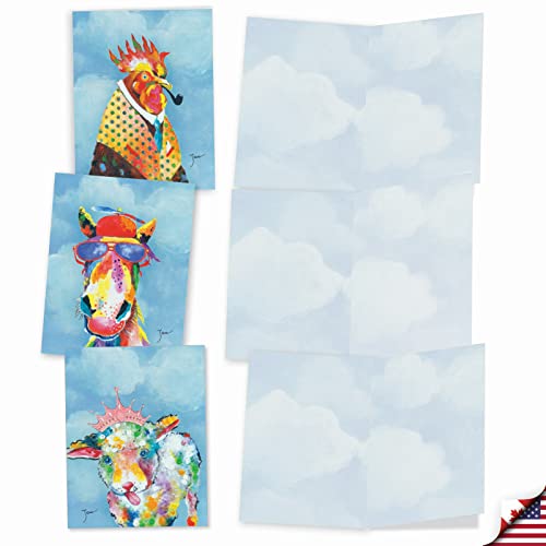 The Best Card Company - 10 Adorable Note Cards Blank (4 x 5.12 Inch) - Wildlife and Animal, Assorted Boxed Set - Funny Farm M6563OCB-NB - style: Funny Farm