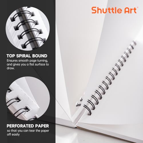 Shuttle Art Marker Pad, 12”x9” Portable Sketchbook, 70 Sheets Marker Drawing Paper, 110LB/180GSM Smooth Surface Bleedproof Art Paper, Spiral-Bound, Great for Artists to Draw, Paint & Sketch - size: 12x9 inch