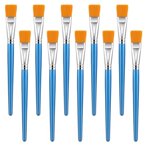 10 Pcs Flat Paint Brushes for Acrylic Painting 1 Inch Flat Watercolor Brushes Blue Nylon Bristles Paint Brushes with Wooden Handle for Watercolor Oil Crafts Face Body Art Professional Artist Brushes