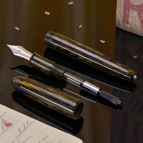 Asvine C80 Fountain Pen #8 Stub 1.1mm Nib Large Handcraft Calligraphy Art Drawing Pen with Converter Pen Case Collection Set (Brown Gold) - color: Brown Gold, style: Stub