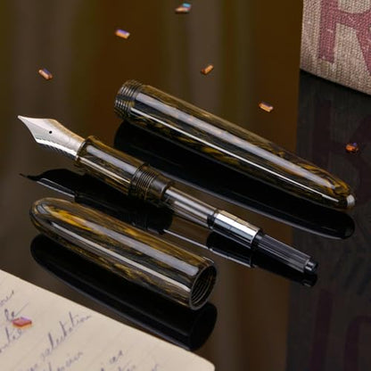 Asvine C80 Fountain Pen #8 Stub 1.1mm Nib Large Handcraft Calligraphy Art Drawing Pen with Converter Pen Case Collection Set (Brown Gold) - color: Brown Gold, style: Stub