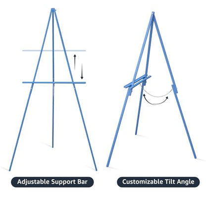 NianFeng Wooden Easel Stand for Sign, Easel Display Stand Floor for Wedding Sign with Adjustable Tray, 63-Inch, Tripod A-Frame Poster Light Duty, Welcome, Art Show & Baby Shower (Blue) - color: Blue