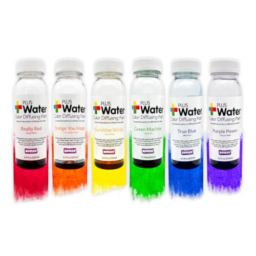 Roylco PlusWater Washable Liquid Watercolor Paint Value Kit – Just Add Water to Create Paint | 8oz Large Bottle, Safe & Non-Toxic | Water Colors Painting Supplies for Art, Craft DIY, Poster, School, Home, Classroom & Party | Easy Pour Fluid Bottles - colo