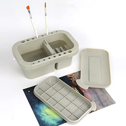 Oil Paint Brush Cleaner with Palette Tray, Paint Cups with Lids, Brush Holder, Multifunction Painting Holder and Organizer for Painting Cleaning(Grey)