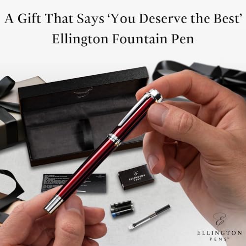 Ellington Pens Luxury Fountain Pen Set - Extra Fine Nib- Includes 3 Ink Cartridges, Refillable Ink Converter, Gift Box- Fountain Pens For Writing, Calligraphy, Journaling, Sketching (Scarlet Slate) - color: Scarlet Slate, style: Extra Fine