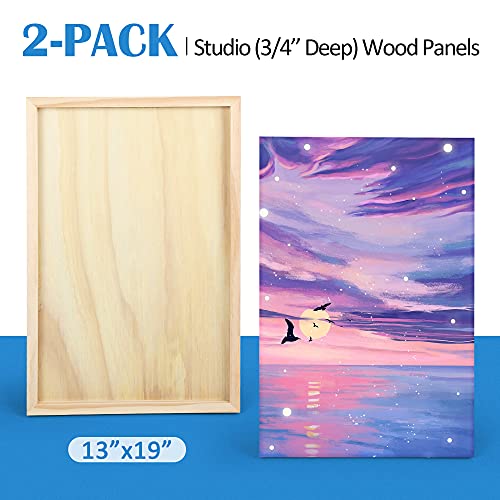 Unfinished Birch Wood Canvas Panels Kit, Falling in Art 2 Pack of 13x19’’ Studio 3/4’’ Deep Cradle Boards for Pouring Art, Crafts, Painting, and More - size: 13*19 2-pack