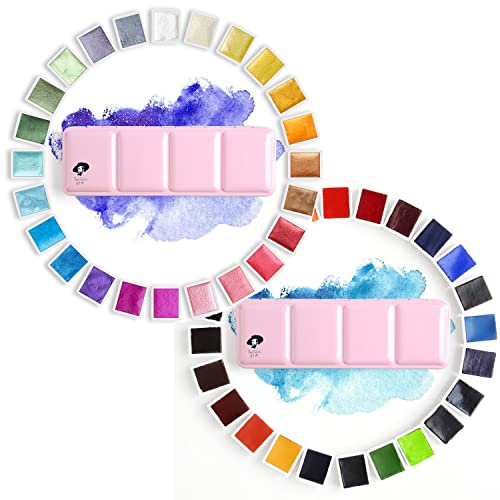 Paul Rubens Professional 48 Colors Watercolor Paint Set Artist Grade,Including 24 Vivid Colors + 24 Glitter Color + Watercolor Blockwith Portable Metal Box for Artists, Beginners, Hobbyists, Students