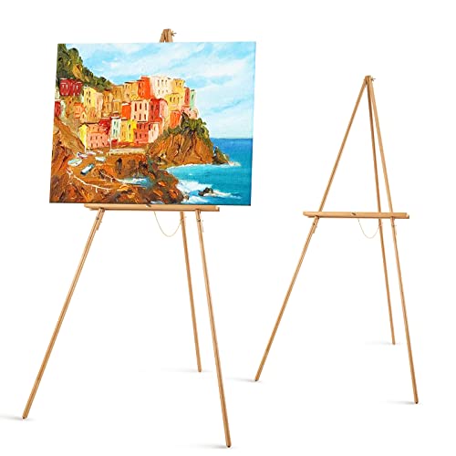 Falling in Art 65" A-Frame Tripod Easel Stand, Wooden Display Easel with Adjustable Canvas Holder, Floor Easel for Wedding Signs, Posters, Paintings, Artwork(Natural) 2 Pack - color: Natural-2 Pack