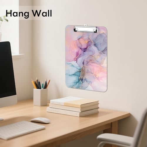 Plastic Cute Clipboard Low-Profile Metal Clip, A4 Letter Size 9 x 12.5 in, 8.5 x 11 Paper Clip Board for Teachers, Nurses, Classroom,Pink Dream Marble - color: Pink Dream Marble