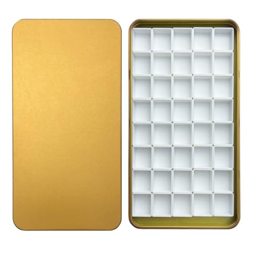 FCLUB Magnetic Watercolor Palette Case with 40 Empty Half Pans and Magnets | Lightweight metal watercolor palette with 40 wells and self-adhesive magnetic strips, ideal for custom palettes, solid paints - color: Golden, size: Pack of 40 Half Pans